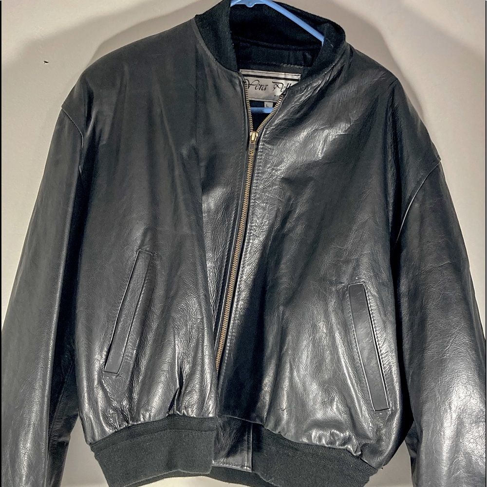 Vera Pelle Mens  Zip Black Leather BomberJacket